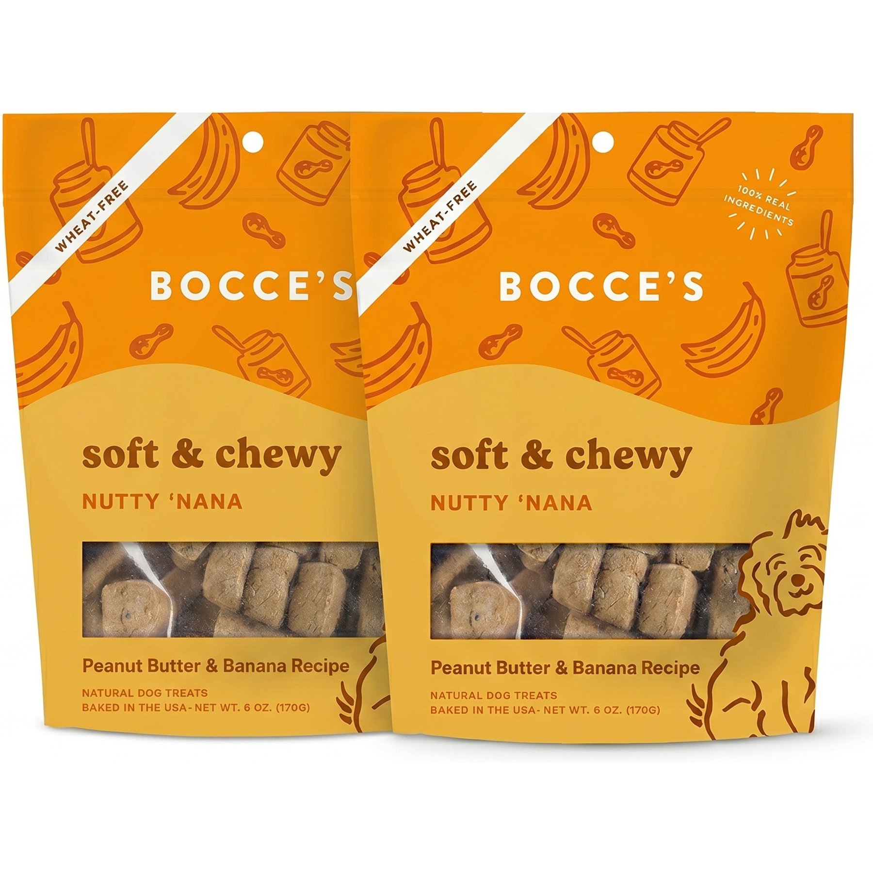 Bocce's Bakery Nutty Nana Peanut Butter & Banana Recipe Soft & Chewy Dog Treats, 6-oz, bundle of 2