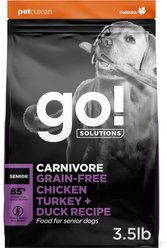 Go! Solutions Carnivore Grain-Free Chicken, Turkey + Duck Senior Recipe Dry Dog Food, 3.5-lb bag slide 1 of 9