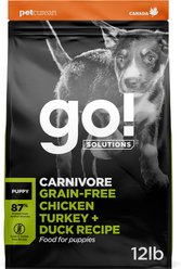 Go! Solutions Carnivore Grain-Free Chicken, Turkey + Duck Puppy Recipe Dry Dog Food, 12-lb bag