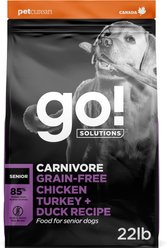 Go! Solutions Carnivore Grain-Free Chicken, Turkey + Duck Senior Recipe Dry Dog Food, 22-lb bag