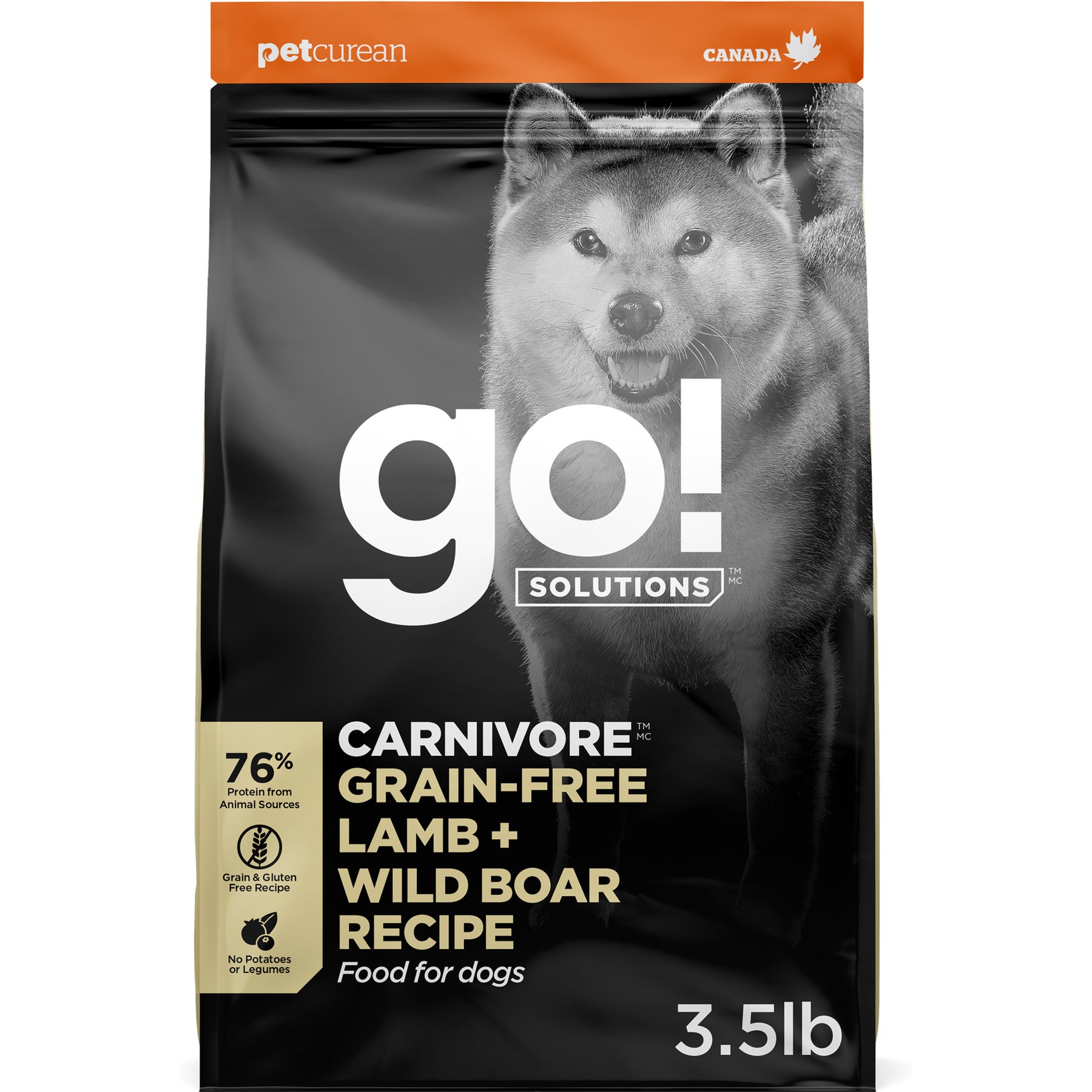 Go! Solutions Carnivore Grain-Free Lamb + Wild Boar Recipe Dry Dog Food, 3.5-lb bag