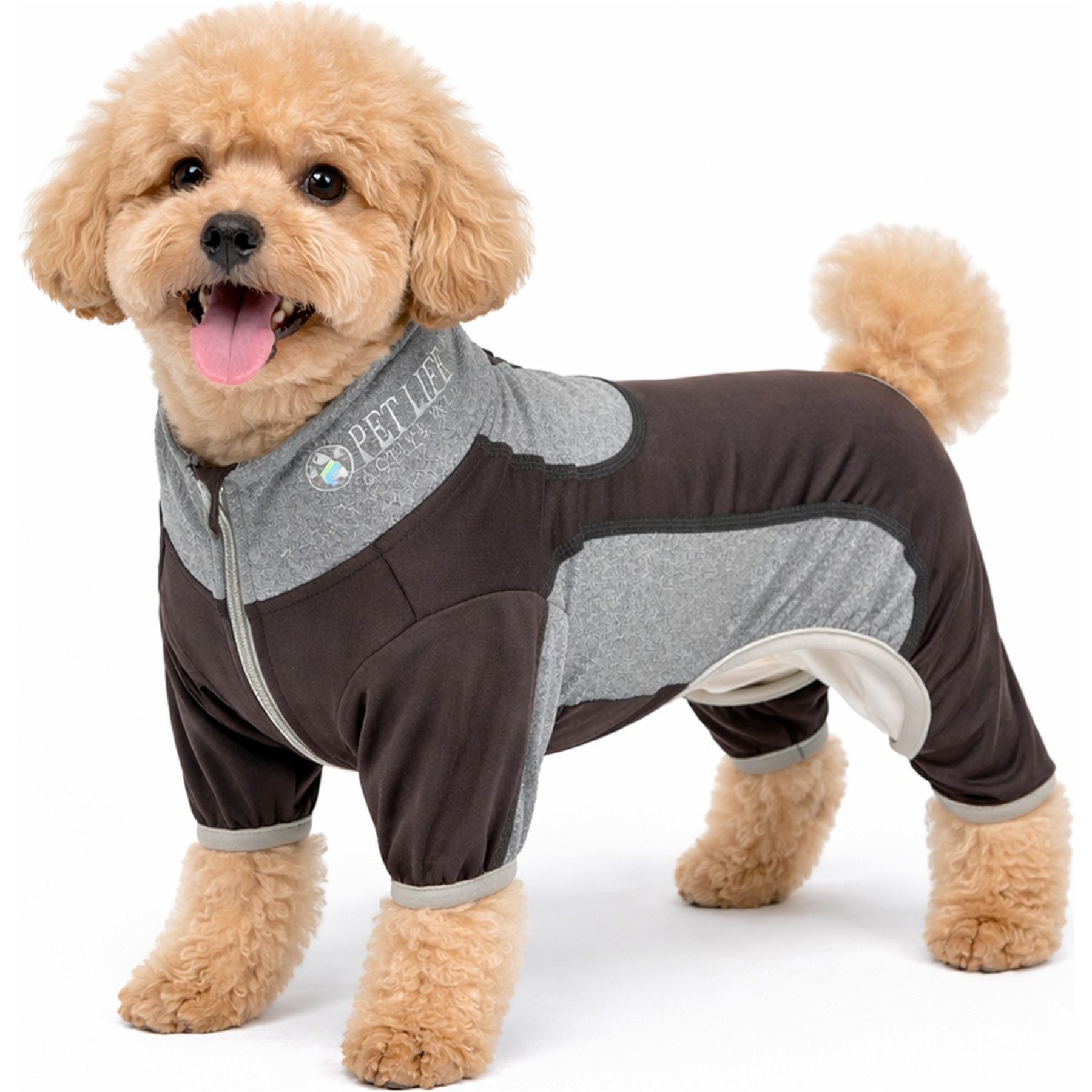 Pet Life Active Warm-Pup Dog Hoodie, Brown & Grey, Medium