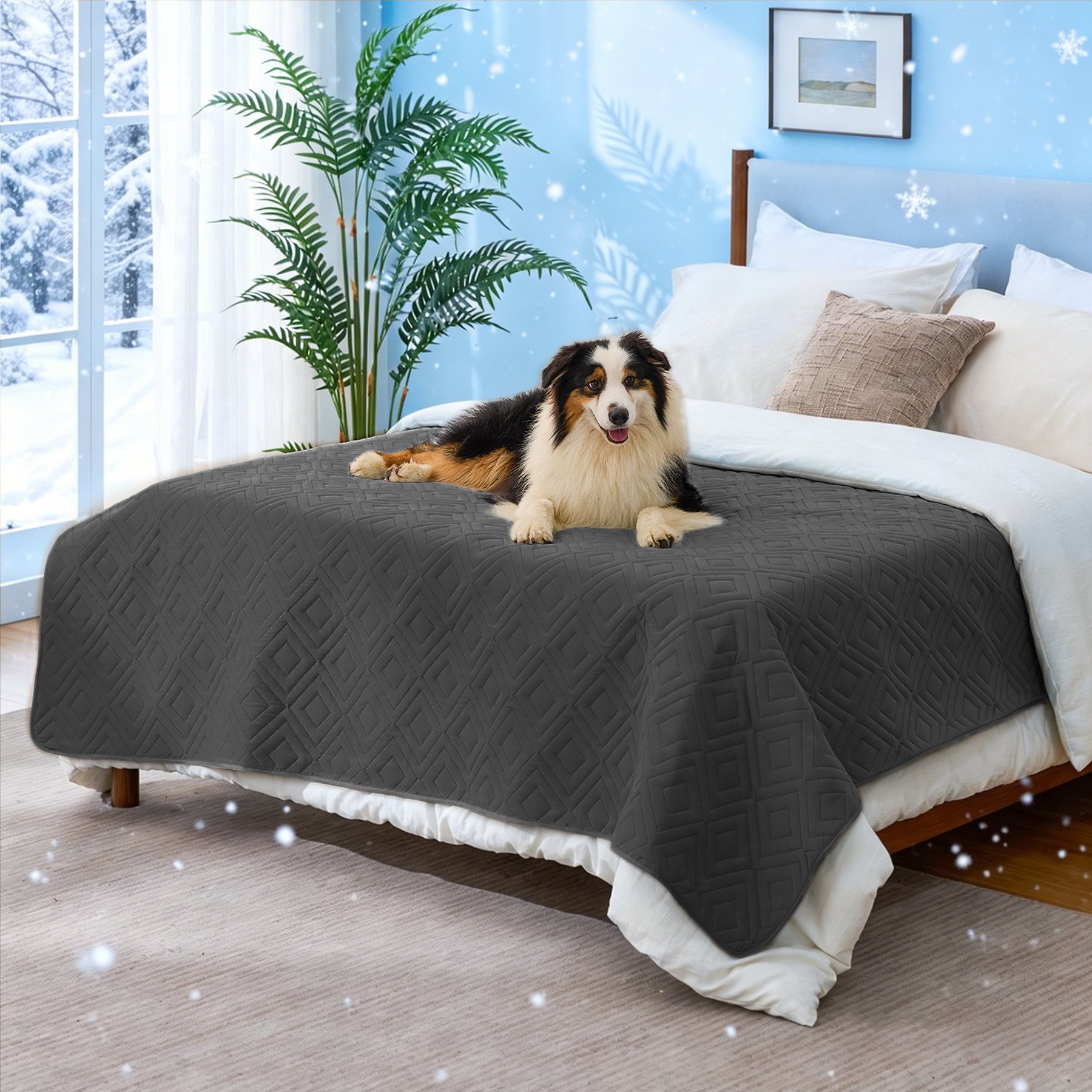 GOOPAWS Non-Slip Washable High Cold Pad Mat Couch Protector Bed Cover Dog Cooling Blanket, Dark Grey, Queen: 80-in