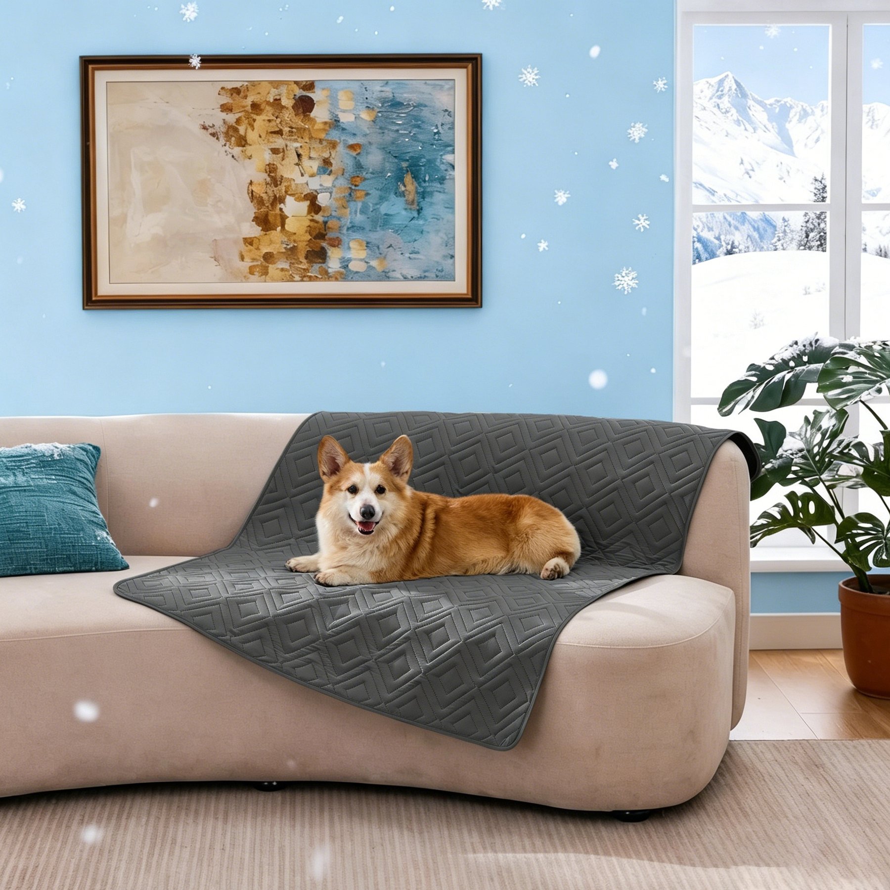 GOOPAWS Non-Slip Washable High Cold Pad Mat Couch Protector Bed Cover Dog Cooling Blanket, Dark Grey, Large: 60-in