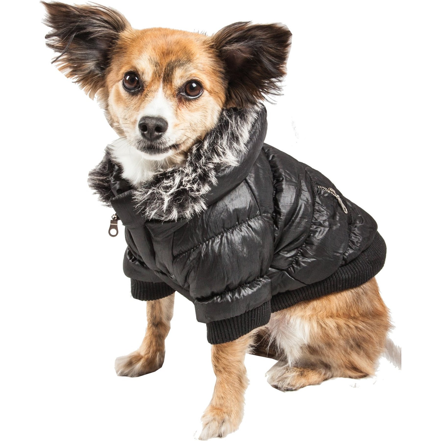 Pet Life Metallic Parka Dog Coat, Large, Black