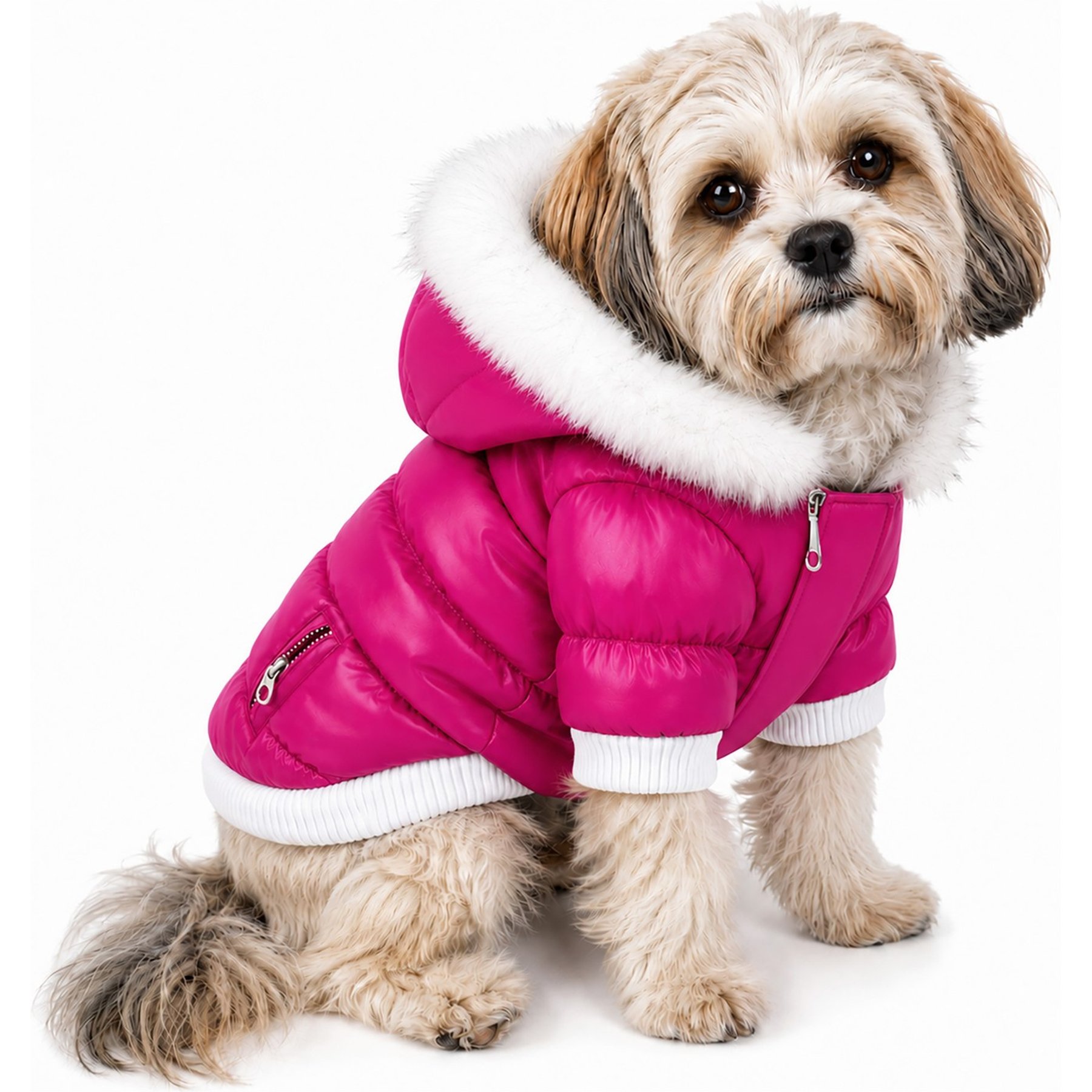 Pet Life Metallic Parka Dog Coat, Large, Pink