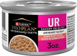 Purina Pro Plan Veterinary Diets UR Urinary St/Ox Savory Selects Feline Formula Salmon Recipe in Sauce Wet Cat Food, 3-oz can, case of 24