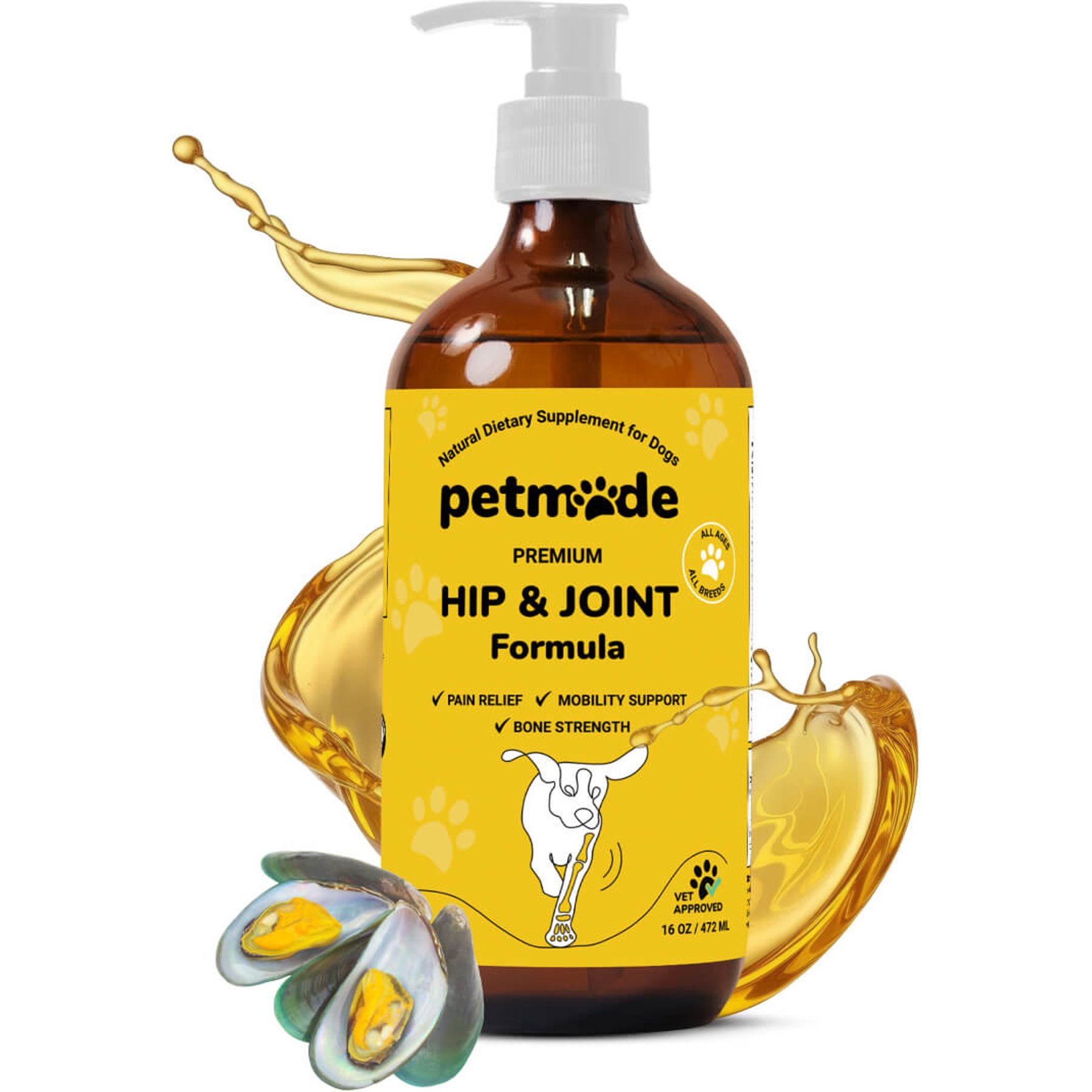 PetMade Hip & Joint Formula Flavored Liquid Supplement for Dogs, 16-fl oz