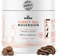 Dr Woow Turkey Tail Mushroom Immune Support Vitamins & Minerals Chicken Flavored Soft Chews for Dogs, 9-oz jar, 120 count