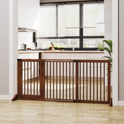 Bencmate 3 Panel Freestanding Wooden Adjustable Lockable Dog Gate, Brown