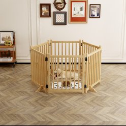 Bencmate 6 Panel Freestanding Wooden Dog Gate, Brown