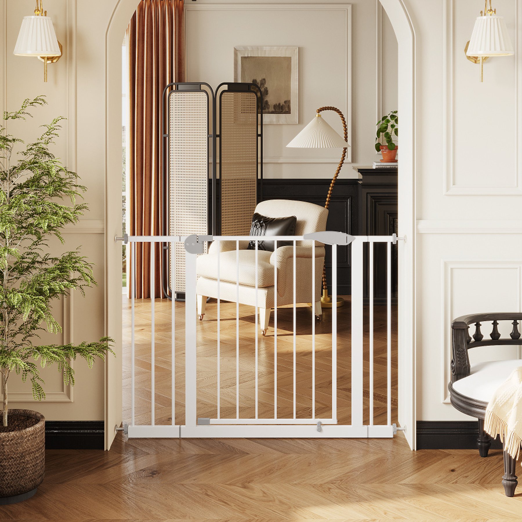 Bencmate 29.5 to 44.1-in Adjustable Walk Through Dog Gate, White