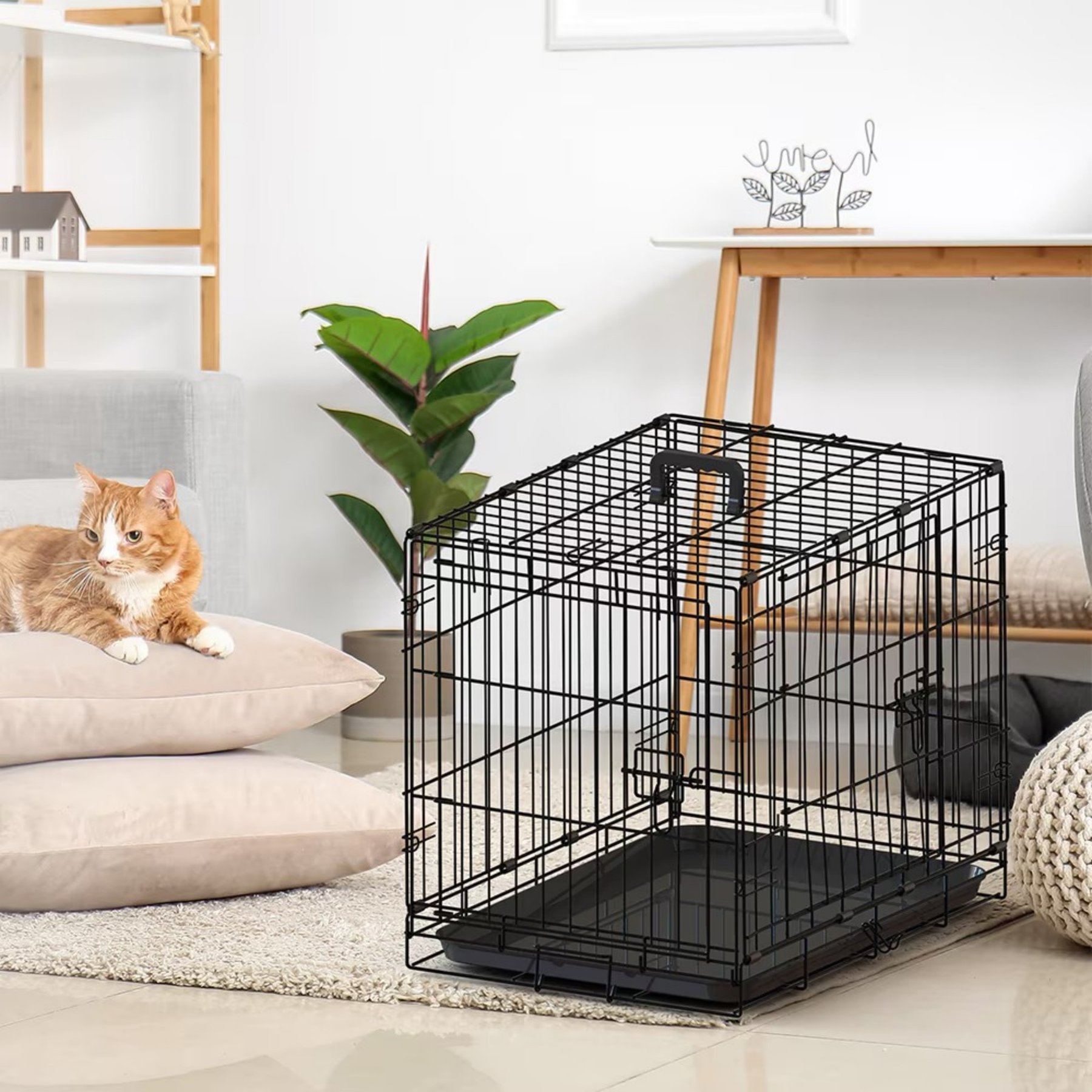 Bencmate Double Door Secure Lock Folding Wire Dog Kennel, Black, 30-in