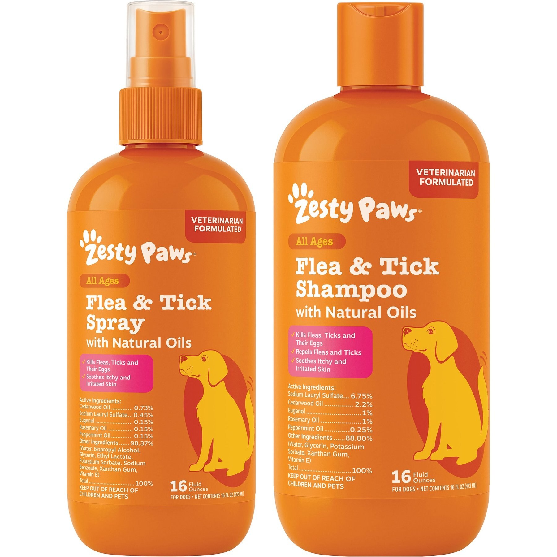 Zesty Paws Flea & Tick Veterinary Formulated Soothing Spray, 16-fl oz bottle + Soothing Deodorizing Shampoo for Dogs, 16-fl oz bottle