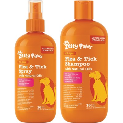 Zesty Paws Zesty Paws Flea & Tick Veterinary Formulated Soothing Spray, 16-fl oz bottle + Soothing Deodorizing Shampoo for Dogs, 16-fl oz bottle