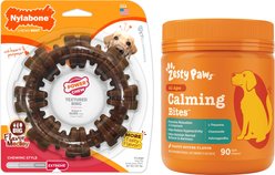 Zesty Paws Calming Bites Peanut Butter Flavored Soft Chews Calming Supplement, 90 count + Nylabone Power Chew Textured Dog Chew Ring Toy Ring Flavor Medley, X-Large