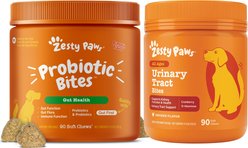 Zesty Paws Probiotic Bites Digestion Pumpkin Flavor Soft Chews Supplement + Cranberry Bladder Bites Urinary Tract Support Chicken Flavor Chews for Dogs slide 1 of 9
