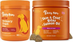 Zesty Paws Cranberry Bladder Bites Urinary Tract Support Chicken Flavor Chews for Dogs, 90 count + Zesty Paws Salmon Bites Skin & Coat Dog Supplement, 90 count