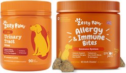 Zesty Paws Allergy & Immune Support Lamb Flavor Soft Chew Supplement + Cranberry Bladder Bites Urinary Tract Support Chicken Flavor Chews for Dogs