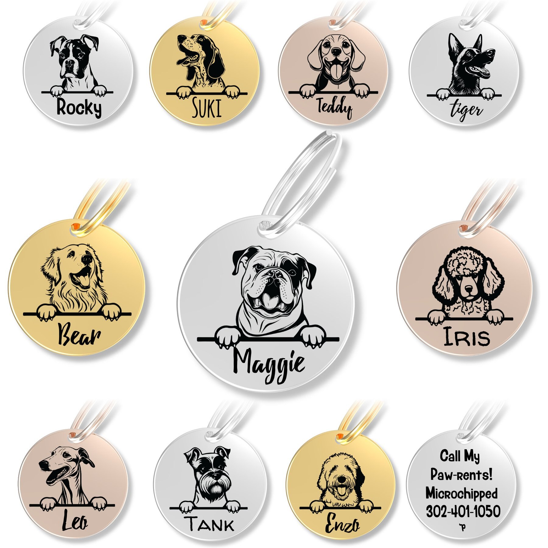 PawFurEver Dog Breed Stainless Steel Personalized Dog ID Tag, English Bulldog, Silver