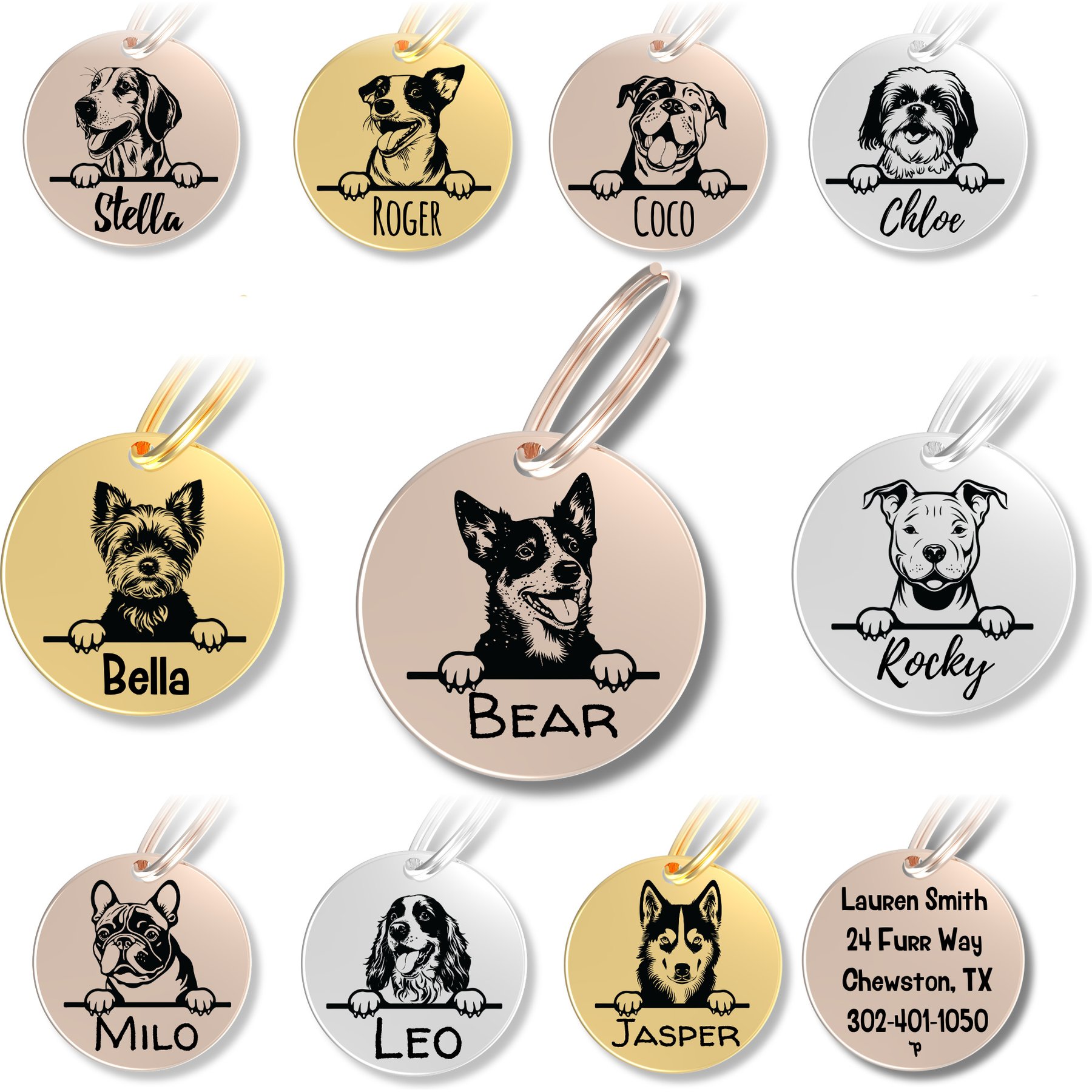 PawFurEver Dog Breed Stainless Steel Personalized Dog ID Tag, Blue Heeler, Rose