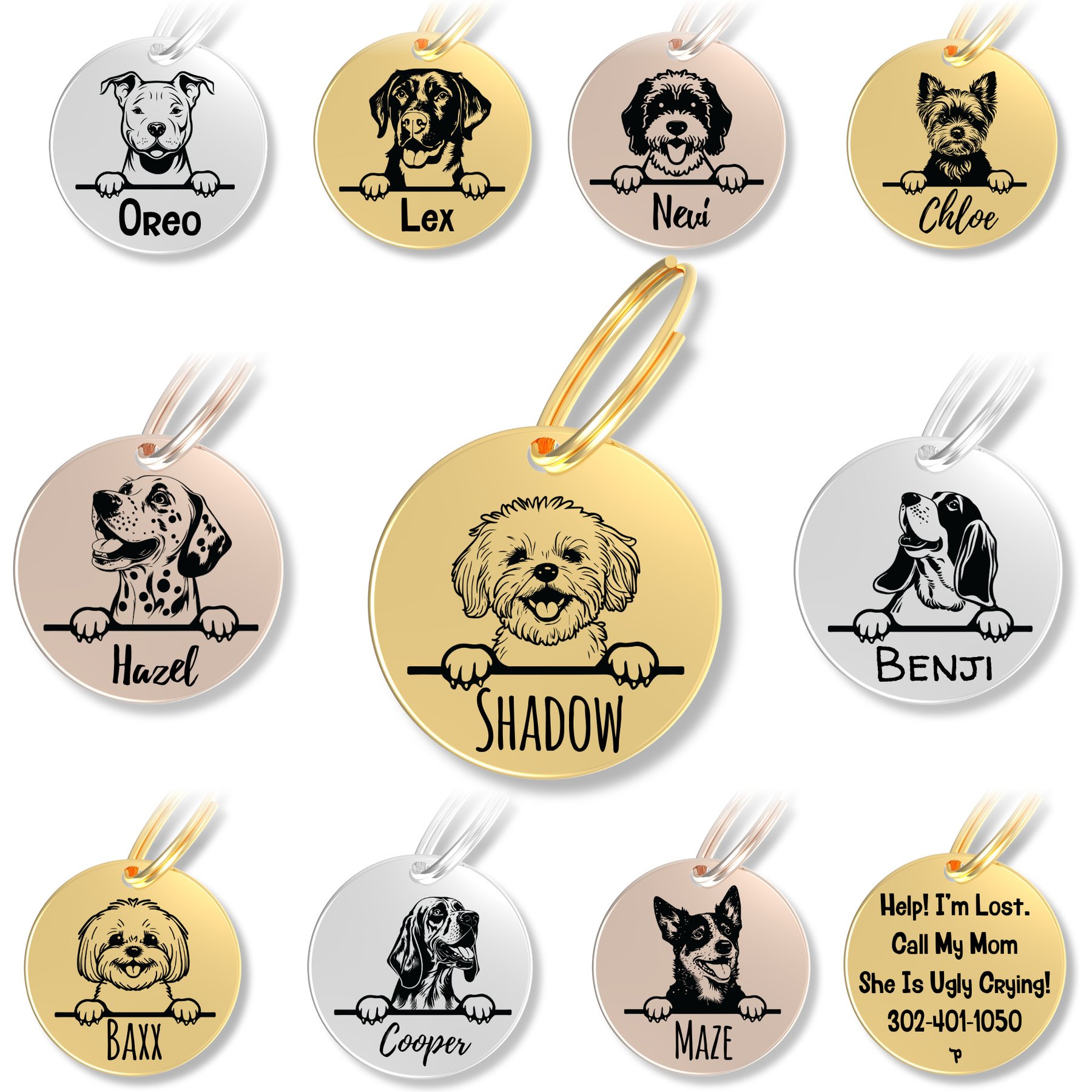 PawFurEver Dog Breed Stainless Steel Personalized Dog ID Tag, Maltese, Gold