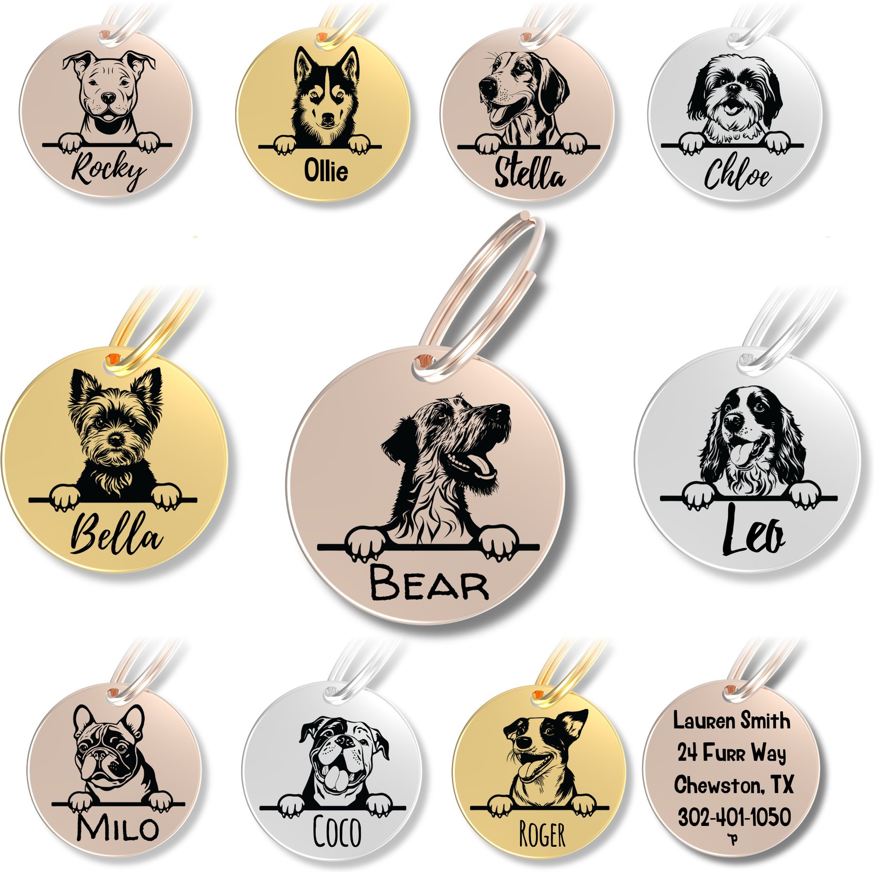PawFurEver Dog Breed Stainless Steel Personalized Dog ID Tag, Irish Wolfhound, Rose