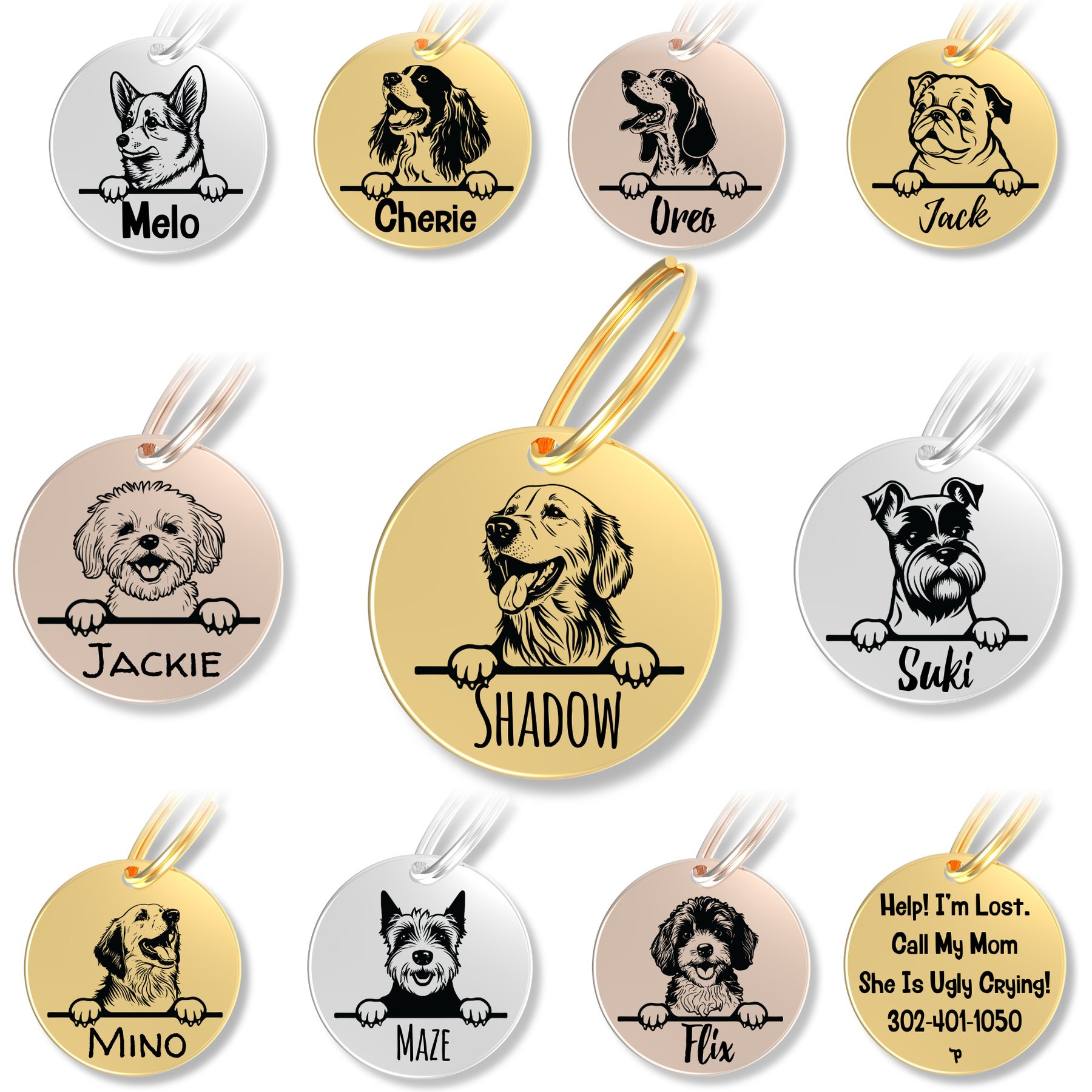 PawFurEver Dog Breed Stainless Steel Personalized Dog ID Tag, Golden Retriever, Gold