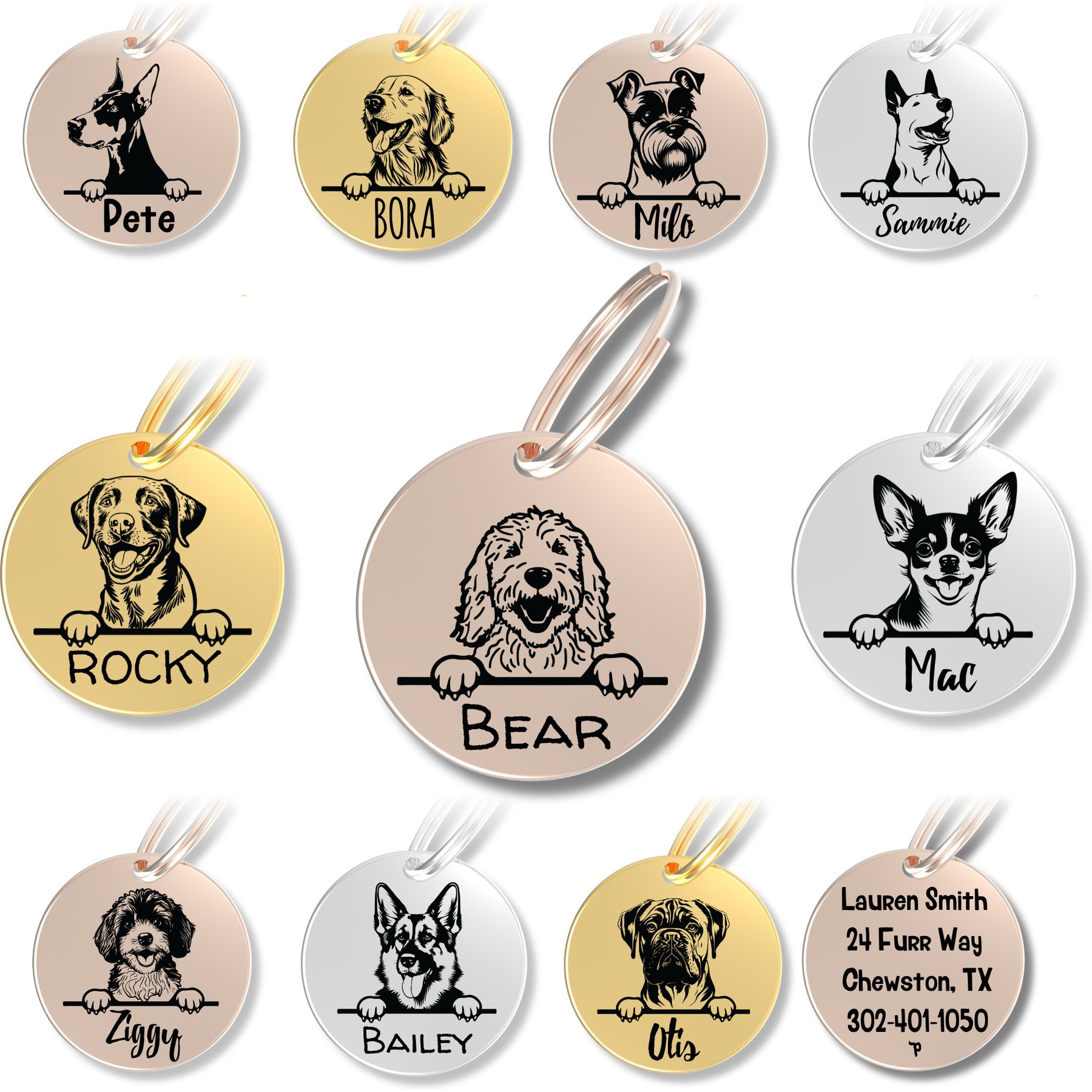 PawFurEver Dog Breed Stainless Steel Personalized Dog ID Tag, Golden Doodle, Rose