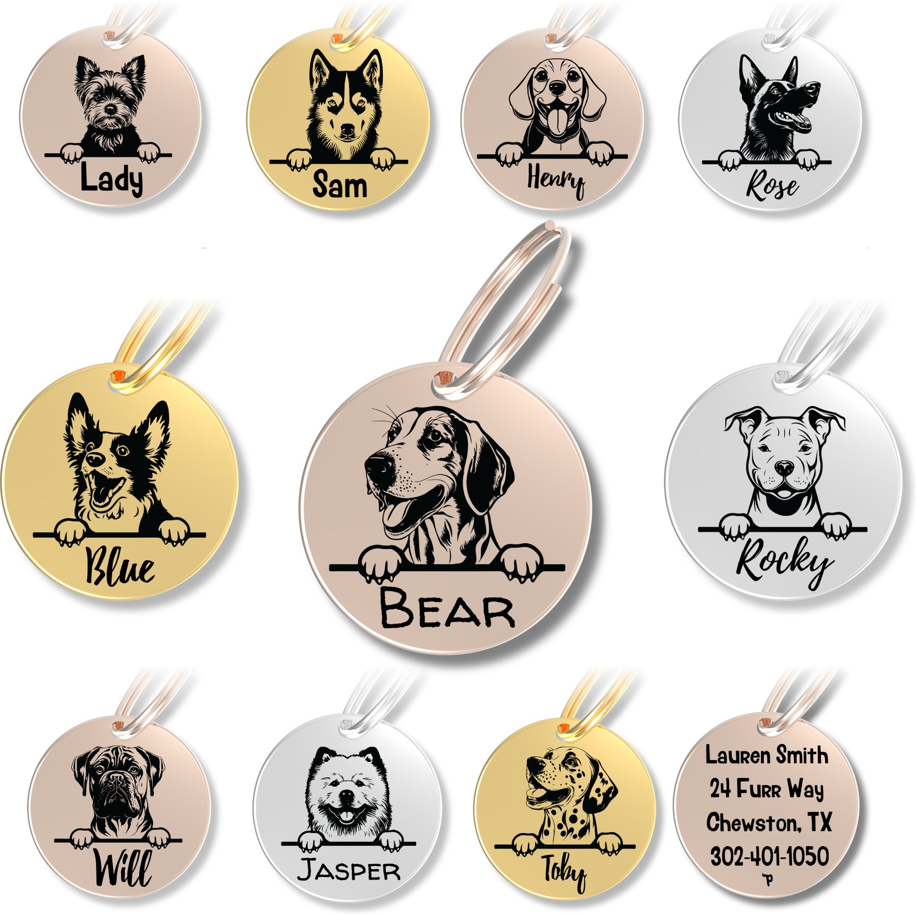PawFurEver Dog Breed Stainless Steel Personalized Dog ID Tag, Foxhound, Rose