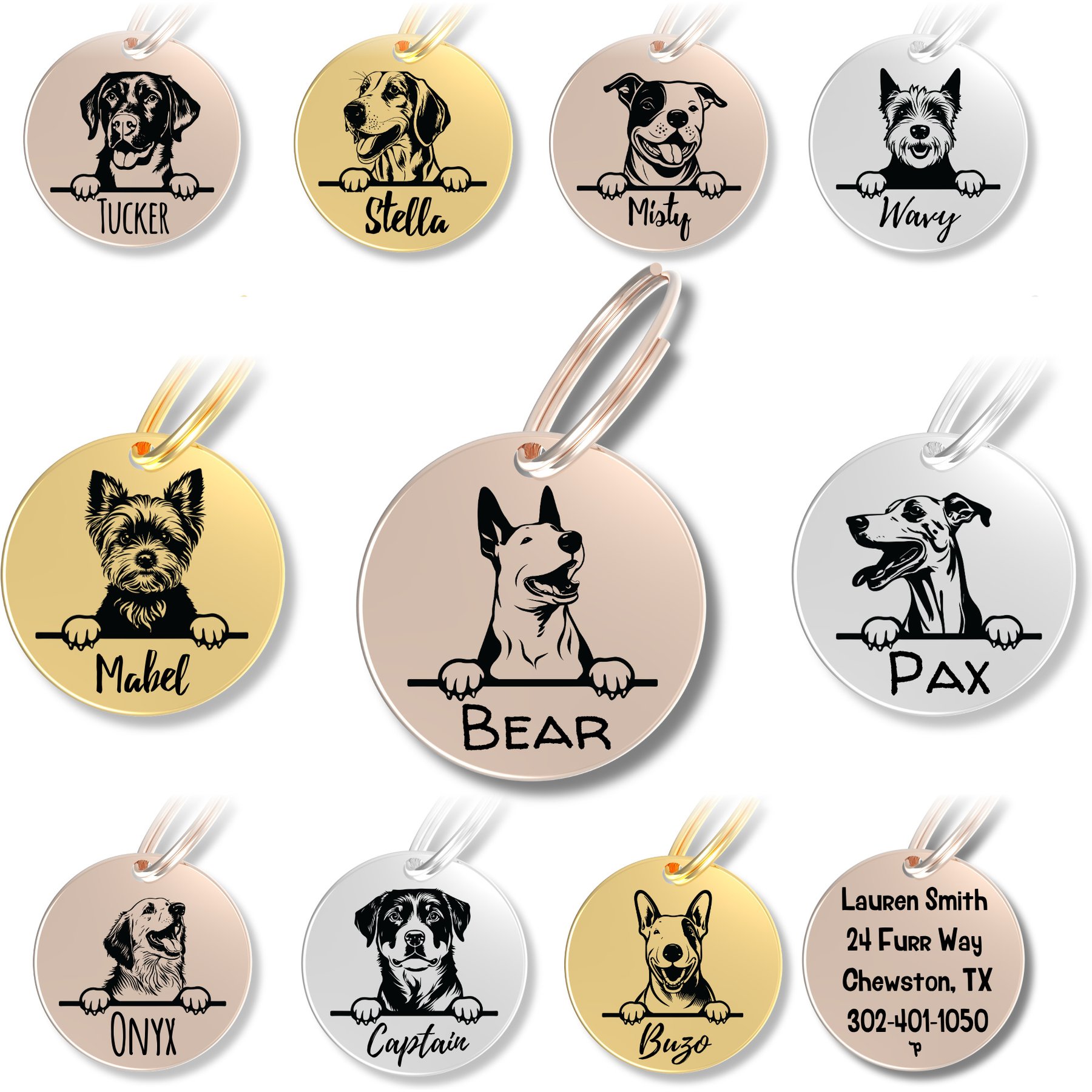 PawFurEver Dog Breed Stainless Steel Personalized Dog ID Tag, English Bull Terrier, Rose