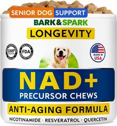 Bark&Spark NAD+ Advanced Longevity Recovery & Immune Support Peanut Butter Flavored Chew Vitamins & Supplement for Dogs, 90 count