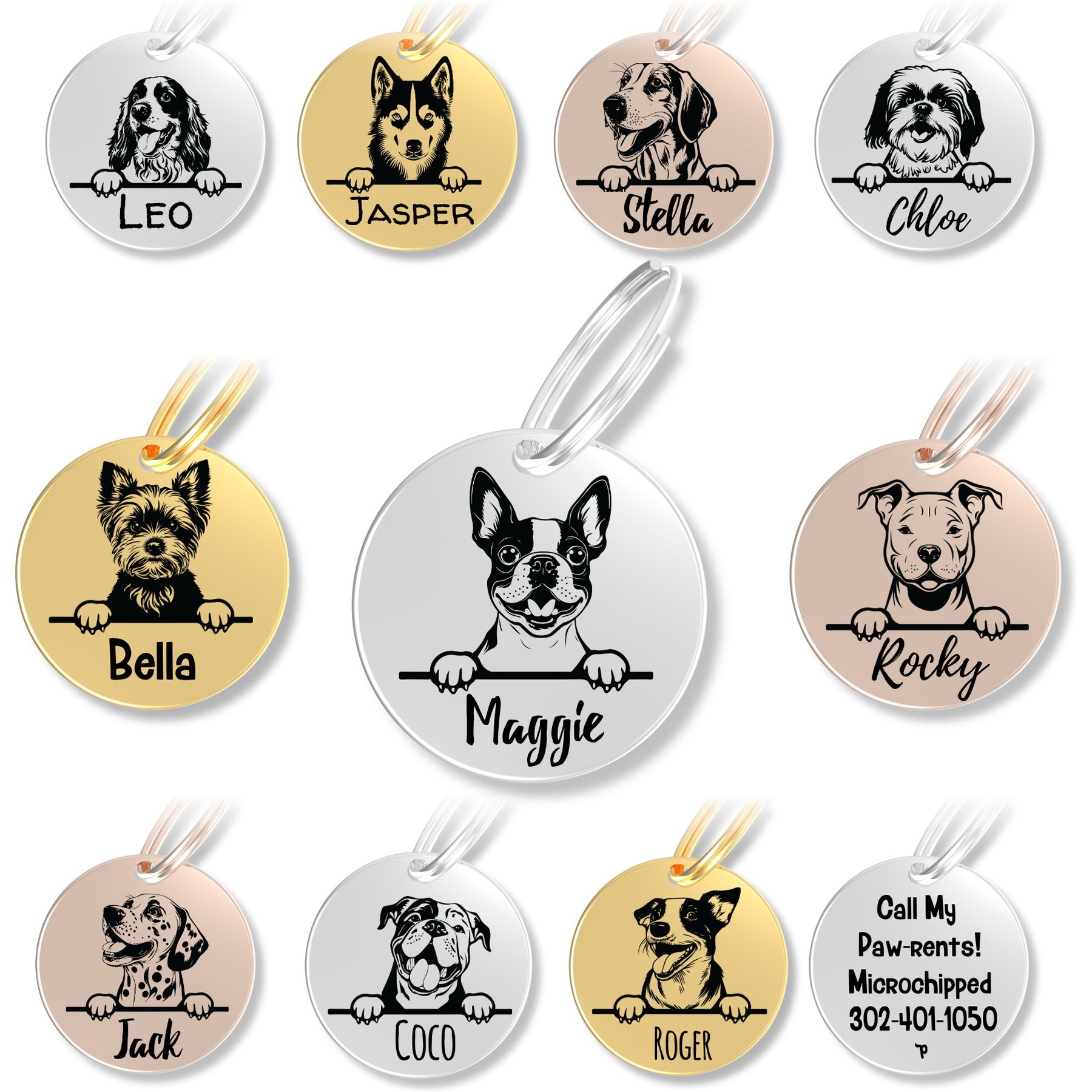 PawFurEver Dog Breed Stainless Steel Personalized Dog ID Tag, Boston Terrier, Silver
