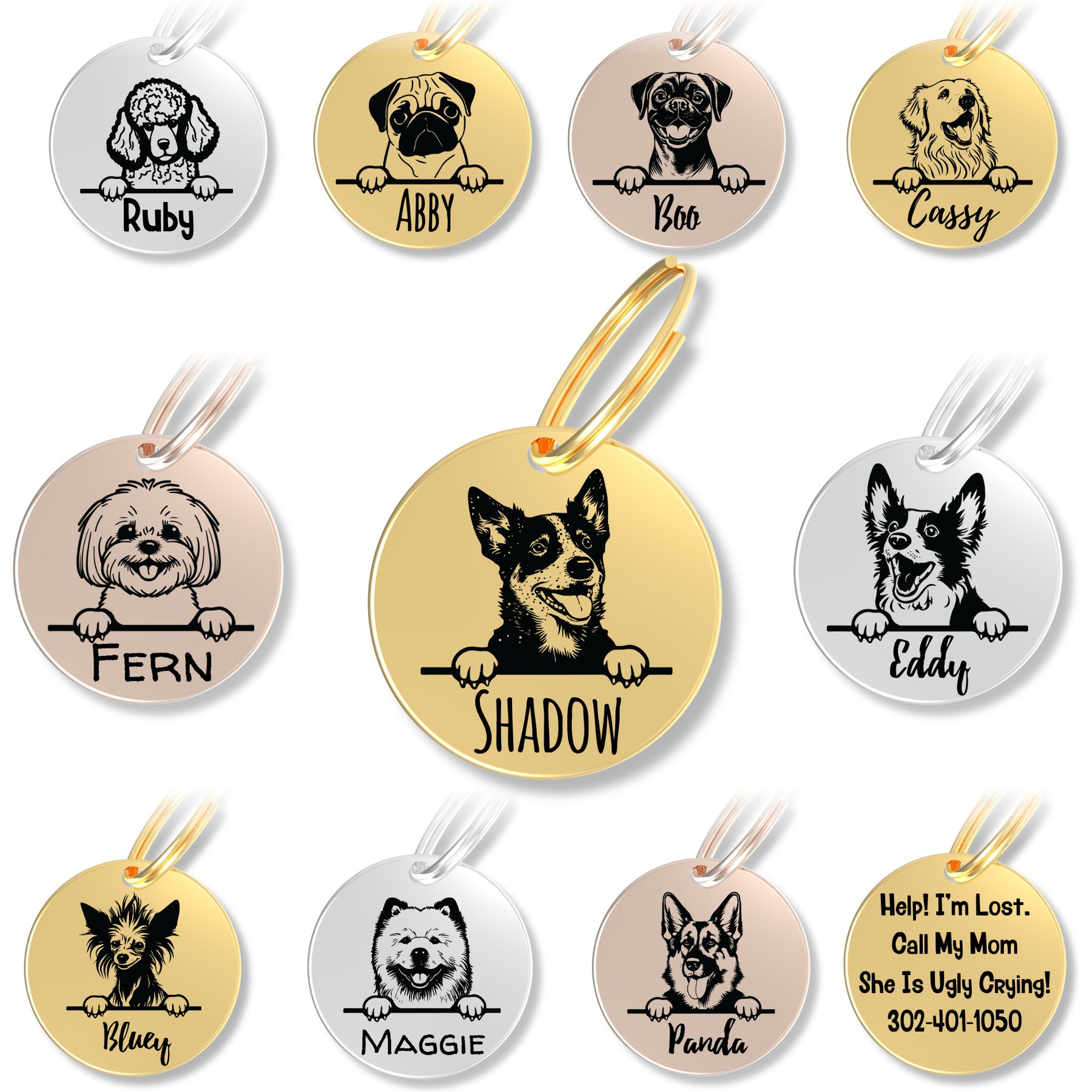 PawFurEver Dog Breed Stainless Steel Personalized Dog ID Tag, Blue Heeler, Gold