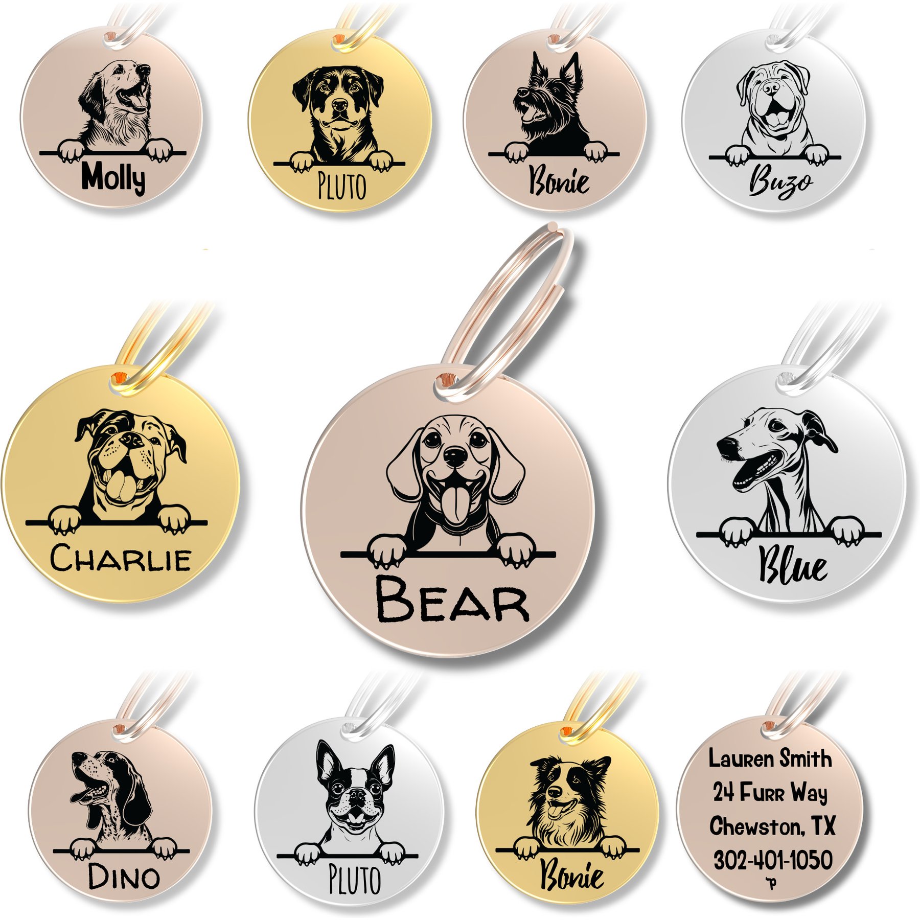 PawFurEver Dog Breed Stainless Steel Personalized Dog ID Tag, Beagle, Rose