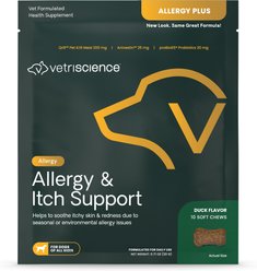 VetriScience Allergy & Itch Support Duck Flavored Chews Allergy, Skin & Immune Supplement for Dogs, 10 count pouch