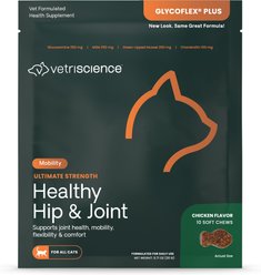 VetriScience GlycoFlex Plus Ultimate Strength Chicken Flavored Chews Hip & Joint Supplement for Cats, 10 count pouch