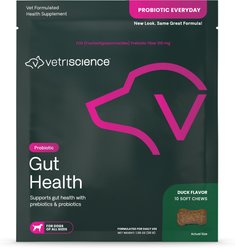 VetriScience Probiotic Everyday Gut Health Duck Flavored Chews Probiotic Supplement for Dogs, 10 count pouch