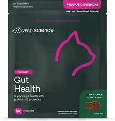 VetriScience Probiotic Everyday Gut Health Duck Flavored Chews Probiotic Supplement for Cats, 10 count pouch