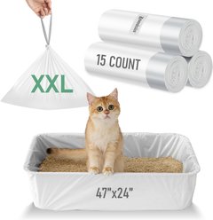 ZOMISIA Extra Thick Jumbo Bag Tear Resistant Easy Clean Up Drawstring Unscented Cat Litter Box Liners, White, XX-Large: 47 x 24-in, 15 count