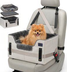 Veehoo 2-in-1 Car Seat Booster & Bed for Small & Medium Dogs with Safety Leash, Non-Slip & Removable Washable Cover, Grey, 24 x 18 x 12-in
