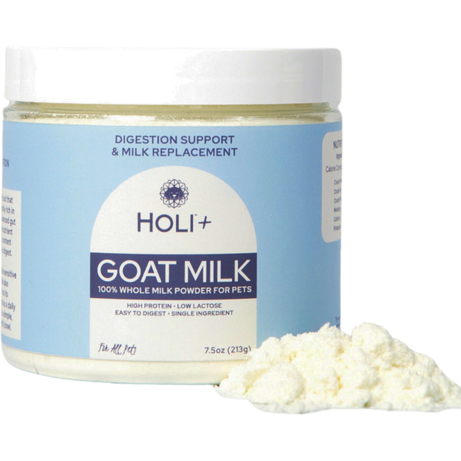 HOLI Single-Ingredient Topper Digestive Health Goat Milk Flavored Powder Milk Supplement for Dogs & Cats, 7.5-oz can, 15-oz can