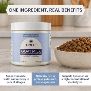 HOLI Single-Ingredient Topper Digestive Health Goat Milk Flavored Powder Milk Supplement for Dogs & Cats, 7.5-oz can, 15-oz can