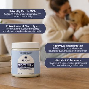 HOLI Single-Ingredient Topper Digestive Health Goat Milk Flavored Powder Milk Supplement for Dogs & Cats, 7.5-oz can, 15-oz can