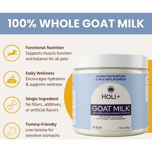 HOLI Single-Ingredient Topper Digestive Health Goat Milk Flavored Powder Milk Supplement for Dogs & Cats, 7.5-oz can, 15-oz can