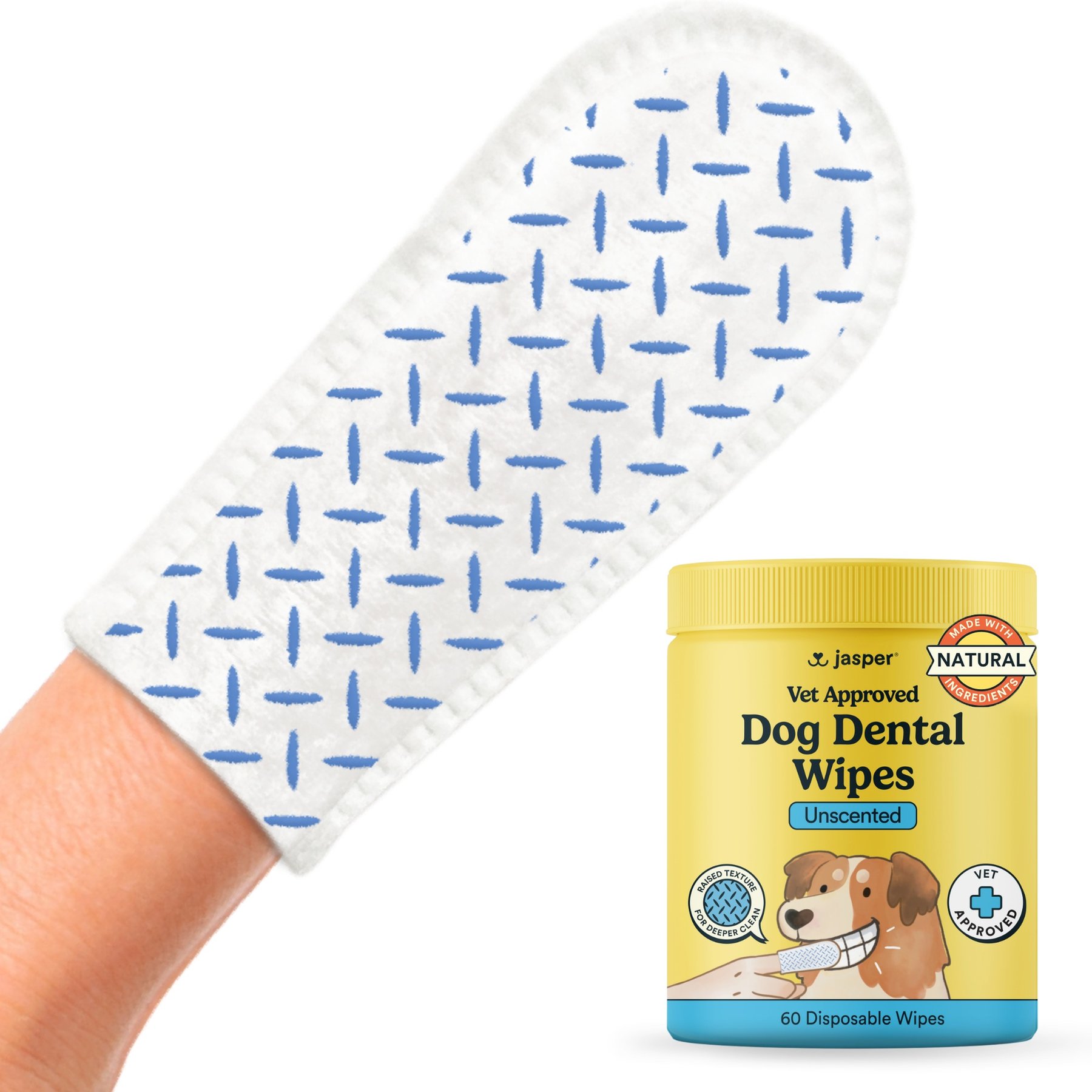 Jasper Natural Breath Freshening Unscented Dog Dental Wipes, 60 count