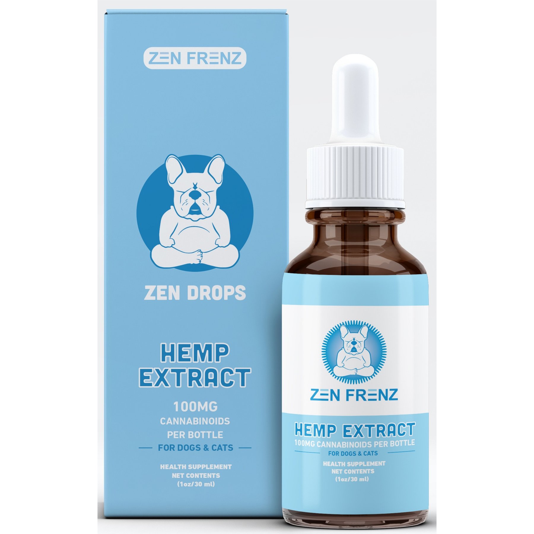 Zen Frenz Zen Drops 100MG Premium Broad Spectrum Hemp Extract Calming Liquid Supplement for Pets, 1-fl oz bottle