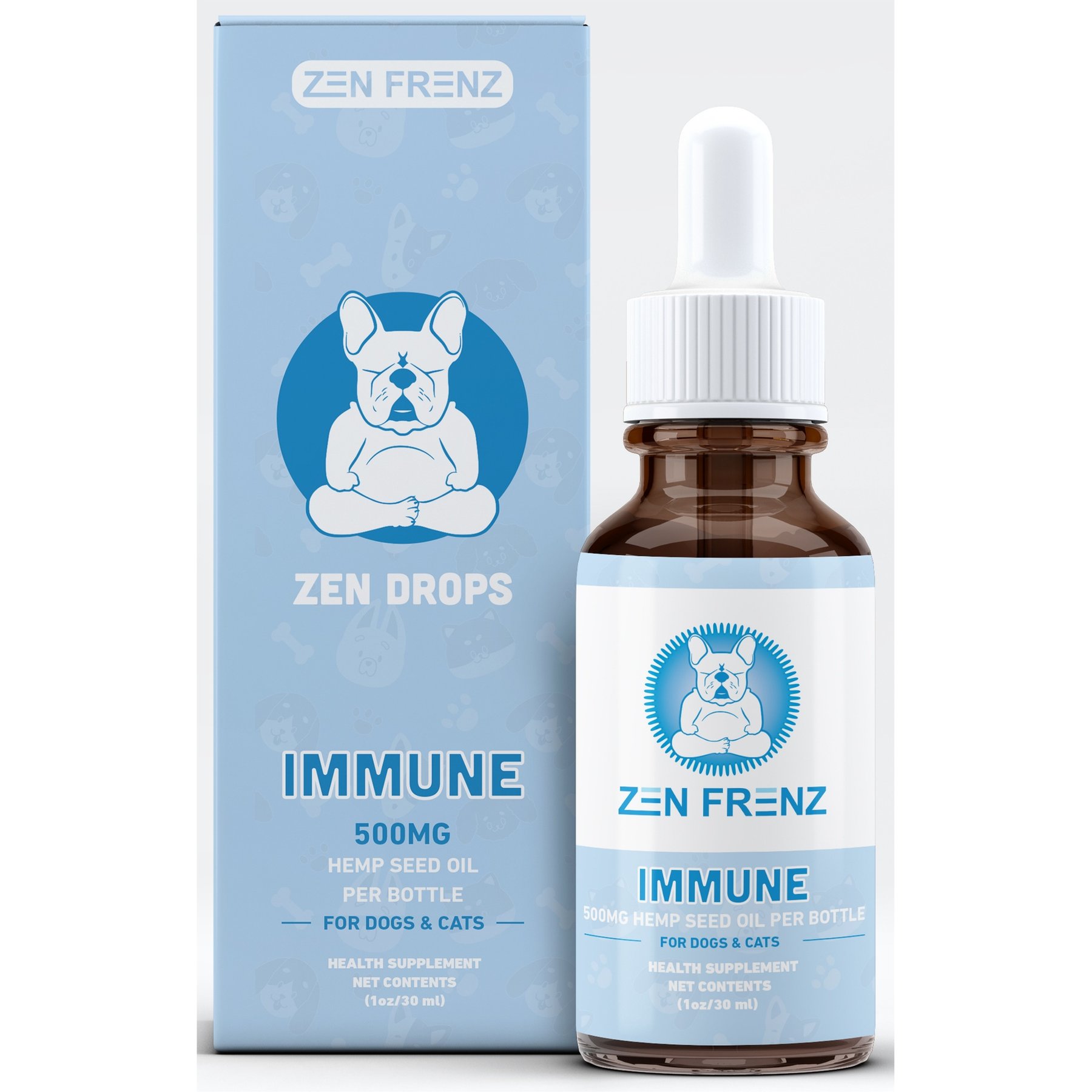 Zen Frenz Zen Drops 500MG Premium Hemp Seed Immune Liquid Supplement for Pets, 1-fl oz bottle
