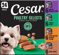 Cesar Poultry Variety Pack with Real Chicken, Turkey & Duck Grain-Free Small Breed Adult Wet Dog Food Trays, 3.5-oz, case of 24