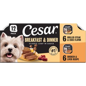 Cesar Classic Loaf in Sauce Breakfast & Dinner Mealtime Variety Pack Grain-Free Small Breed Adult Wet Dog Food Trays, 3.5-oz, case of 12